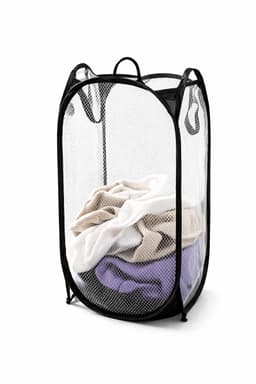 Opvouwbare Wasmand 36x36x59 cm – Met Stalen Frame & Ademend Polyester Gaas – Lichtgewicht met Handvatten – Zwart — thumbnail 1