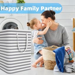 Wasmand - Opvouwbaar - 75 liter - Smal - Waterdicht Linnen - Voor Wasgoed - Grijs — thumbnail 4