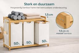 House of Balance Bamboe Wasmand - Wasmand met 3 Vakken - Duurzaam - Wasmanden met deksel - Wasmanden - 150 Liter - 94x33x78 cm — thumbnail 4