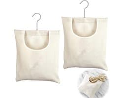 2 stuks wasknijperzakken, wasknijperzak, wasknijperzak met haken, 27 x 32 cm, tas van linnen, om op te hangen, herbruikbaar, organizer voor badkamer, garderobe (beige)