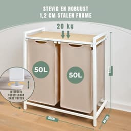 Zyrex® Wasmand 4 Vakken - Wasmand - Wassorteerder - Beige- 36cm x 65cm x 73cm — thumbnail 2