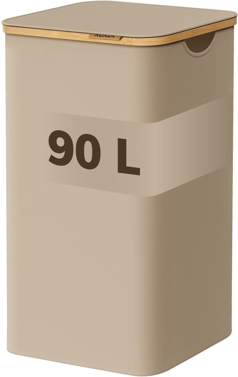 ACAZA Wasmand Met Deksel - 90 L - Bamboe - 42 x 32 x 70,5 cm - Zand — afbeelding 1