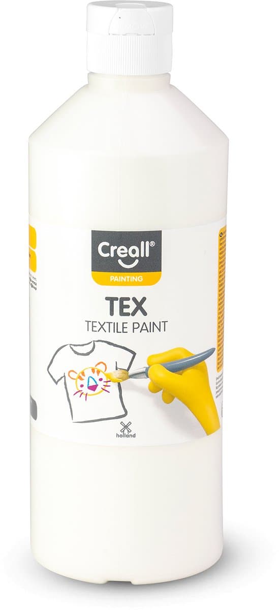 Creall Tex - Textiel- & Stoffenverf - Wit - 500ml - Machine wasbaar na fixatie - Voor T-shirts, jeans, schoenen, stoffen tassen, meubels en auto-interieurs/hemelbekleding - Gemaakt in NL - Glutenvrij — afbeelding 1