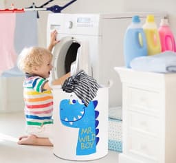 Wasmand / Speelgoedmand voor de slaapkamer (45 x 50 cm) — Waterdichte wasmand voor babykleding met handvatten, opvouwbare wasmand voor de babykamer, opbergmand (Dinosaurus-design) — thumbnail 2