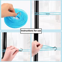 Waslijnen Set - Kleding Touw - Buiten Droge Kleding - Windproof Antislip - 2x 5 Meter - Blauw — thumbnail 4