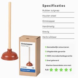 Cheqo® Ontstopper - WC Ontstopper - Toilet Ontstopper - Gootsteen Ontstopper - Afvoer Ontstopper - Plopper - Ontstopper met Steel - Rubberen Ontstopper — thumbnail 3