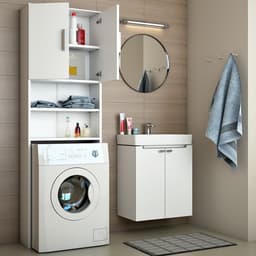 Wasmachinekast Wit - Ruimtebesparend en Praktisch voor Wasgoed en Accessoires — thumbnail 5