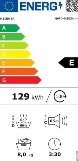 Heinner HHPD-M8G3A++ Wasdroger - Warmtepompdroger 8 Kg – 14 Droogprogramma’s – LED Display – Anti-Kreuk – Uitgestelde Start – Kinderslot – Wit – 5 Jaar Garantie — thumbnail 2