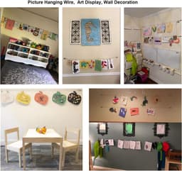 Wandgemonteerde Gordijnroedeset - voor Kinderkunstwerken - RVS Fotohangrek, Waslijn, Gordijnroede, Multifunctioneel Opbergrek voor Knutselwerkjes - 5 M — thumbnail 4