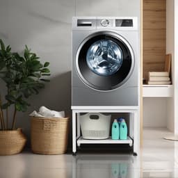Wasmachine Verhoger Met Uitschuifbare plank - Wasmachine opbouwmeubel - Wasmachine Sokkel - 63x54x42cm - Wit — thumbnail 4