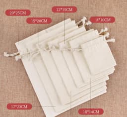 Allecto Plus - Set van 10 ecologische katoenen zakjes met trekkoord - Ideaal voor sieraden en cosmetica - Wit - Afmetingen 8 x 10 cm — thumbnail 2