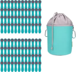 Set van 96 wasknijpers met roestvrijstalen veren en canvas opbergzak in turquoise grijs — thumbnail 1