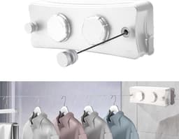 Allecto Plus - Uittrekbare Waslijn 51m - Duo Reel - Wandgemonteerde Binnenwaslijn voor Balkon en Badkamer met Roestvrij Staal Dubbel Touw — thumbnail 1