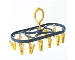 Multifunctioneel droogrek met meerdere haken, wasknijper voor het drogen van de zon, 12 clips (kleur: geel, maat: 12 clips)