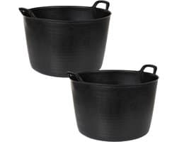 Plasticforte Flexibele kuip of emmer - 2x - zwart - 75 liter - stevig kunststof - 58 x 55 cm - Afvalbak - Wasmand - Opbergmand - Extra groot