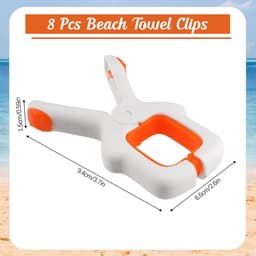 Plastic strandlakenklemmen - 8 stuks - Stevige kunststof wasknijpers - Grote winddichte kledingklemmen - Antislip - Winddichte handdoekklemmen - Geschikt voor ligbedden / zwembadstoelen / dekenklemmen - Oranje — thumbnail 2