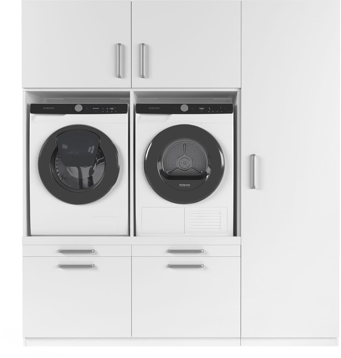 Wasophoogte® Wasmachine Kast Kyoto - Wasmachine verhoger - Wasmachine ombouw - 700(D)*1330(B)*2110(H) mm - Wit — afbeelding 1