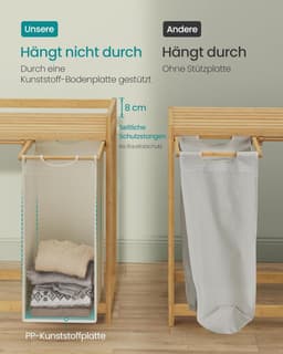 Furnstar wasmand - 2 vakken - Bamboe Wasverzamelaar - 100 l Wassorteerder met plank -Waszak - Kleine zijzakken - Wasrek - 2 x 50 l 63 x 33 x 78 cm - Crèmewit — thumbnail 4