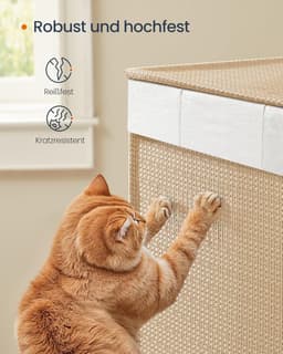 Furnstar HOME Wasmand met 2 vakken - Wasverzamelaar 100 l - Wassorteerder op wieltjes met deksel - Waszak met handgrepen - Rotan-look - Voor bijkeuken en badkamer - Beige/Wit — thumbnail 4