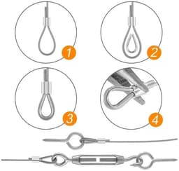 30 meter Seilspannmarkise Compleetset, PVC-beschicht draad 2 mm met roestvrij staal, waslijn voor buiten met 5 spanklemmen en 10 grondankers — thumbnail 4