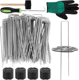 Allecto plus - Grondankers en bufferschijven voor tuin onkruidbarrière - 100 stuks - Anti-roest verzinkt - U-vormige haringen - 150 x 35 mm — thumbnail 1