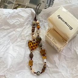Telefoon - Sieraad - Hanger - Gsm - Ketting - Pols - kralen - Hartje - Bruin — thumbnail 2