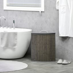 HOMCOM-Wäschekorb-Bambus-38L x 38B x 57H cm-Grau — thumbnail 2