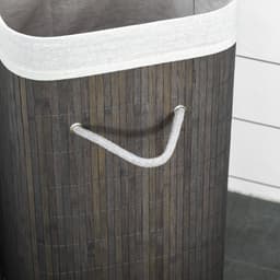 HOMCOM-Wäschekorb-Bambus, Metall-43L x 32B x 61H cm-Grau — thumbnail 4