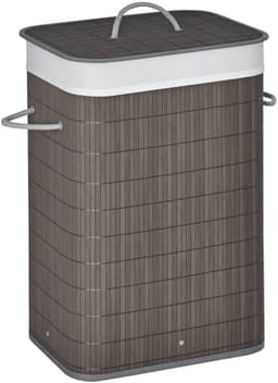 HOMCOM-Wäschekorb-Bambus, Metall-43L x 32B x 61H cm-Grau — thumbnail 1