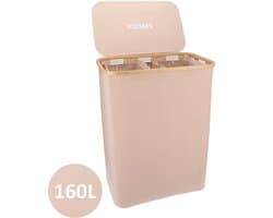 KROMS Wasmand 3 vakken - Zand - 160L - Extra groot model - Inclusief NL & EN Labels – Wassorteerder bamboe - Laundry basket - Wasmand met deksel - Opvouwbaar — afbeelding 1