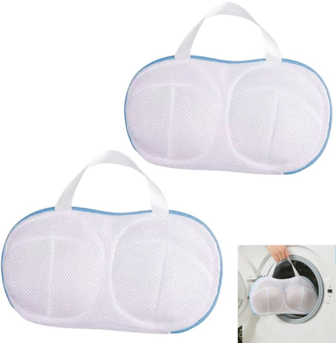 2stuks bh-waszak, machinewaszak, waszak met wasnetje, geschikt voor het wassen van ondergoed in de machine om vervorming te voorkomen, geschikt voor A-, B- en C-cups, blauw, 32,5*21 cm — afbeelding 1