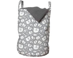 ABAKUHAUS beren-waszak, knuffelige teddybeerportretten, wasmand met handgrepen trekkoordsluiting voor wasserettes, 33 cm breed x 49 cm hoog, antracietgrijs en lichtgrijs