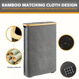 Wasmand met Deksel - Wassorteerder en Wasbox - 40 liter Smal Design - Opvouwbare Wasmand Met Waszak - Laundry Basket Van Bamboe En Hout - Zwarte Wasmand Voor Huishoudelijk Gebruik En Organizer Kleding — thumbnail 2