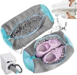 Schoenenwaszakken - 2-pack herbruikbare schoenenwaszakken - Geschikt voor wasmachine en droger - Reinigingszakken voor sneakers en tennisschoenen - Met rits - Voering van zachte stof - 360° dieptereinigingsset (grijs) — thumbnail 1