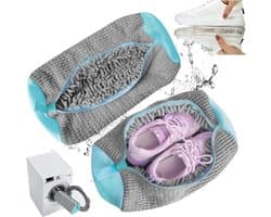 Schoenenwaszakken - 2-pack herbruikbare schoenenwaszakken - Geschikt voor wasmachine en droger - Reinigingszakken voor sneakers en tennisschoenen - Met rits - Voering van zachte stof - 360° dieptereinigingsset (grijs)