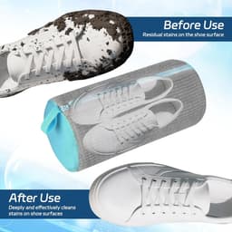 Schoenenwaszakken - 2-pack herbruikbare schoenenwaszakken - Geschikt voor wasmachine en droger - Reinigingszakken voor sneakers en tennisschoenen - Met rits - Voering van zachte stof - 360° dieptereinigingsset (grijs) — thumbnail 2