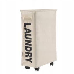 EASYFORM Wasmand Op Wieltjes 40L Beige - Opvouwbaar & Smal — thumbnail 1