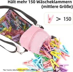 Wasknijperzak met haken voor binnen en buiten, geschikt voor 100 wasknijpers, modern roze — thumbnail 3
