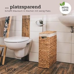 Wasmand met deksel - Ruim 58 liter - Handgeweven waterhyacint - Ruimtebesparend ontwerp voor smalle hoekjes — thumbnail 2