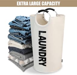 Grote wasmand, opvouwbare waszak met handvat, 90 liter inhoud, gebroken wit, 79 cm x 38 cm — thumbnail 3