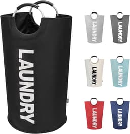 Grote wasmand, opvouwbare waszak met handvat, 90 liter inhoud, zwart, 79 cm x 38 cm — thumbnail 1