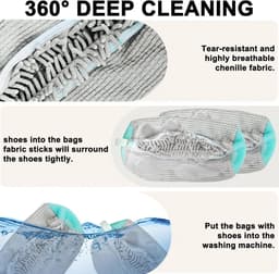 Schoenwaszak, wasmachine, waszak, schoenen, wasmachine, sneaker schoen waszak, schoenen wasmachine zak met 360° reinigingsfleece, schoenenzak voor wasmachine en droger (grijs, 2 stuks) — thumbnail 4