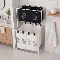 Thuys – Wassorteerder 4 Vakken – Wasmand – 150L – Wit Met Zwart — thumbnail 5