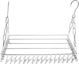 Roestvrijstalen wasdroogrek opvouwbare sokkenhanger, kledingdroogrek met 36 clips, haak winddicht kledinghanger rek, voor het drogen van handdoeken, beha, lingerie, babykleding, droogrek met — thumbnail 2