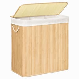 Bamboe Wasmand 150L met Deksel en 3 Compartimenten – Opvouwbare Wasmand met Uitneembare Binnenzak – Stevig, Duurzaam & Groot Formaat — thumbnail 1
