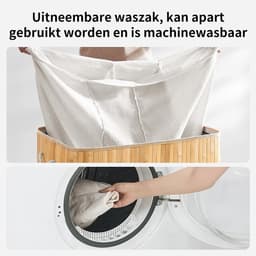 Bamboe Wasmand 150L met Deksel en 3 Compartimenten – Opvouwbare Wasmand met Uitneembare Binnenzak – Stevig, Duurzaam & Groot Formaat — thumbnail 4