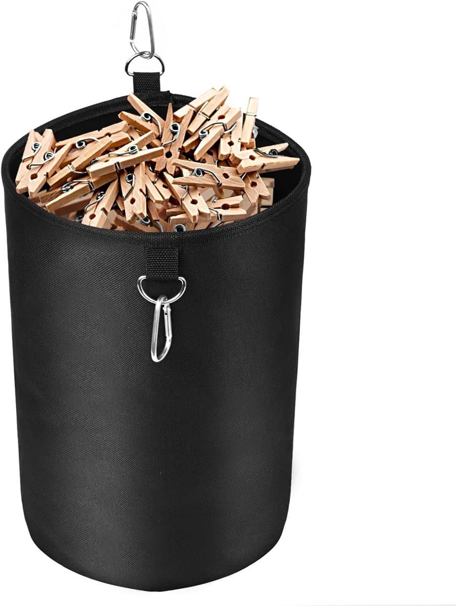 Wasknijperzak met Sluitkoord voor Maximaal 200 Knijpers - Opslagoplossing Binnen en Buiten, Zwart — afbeelding 1