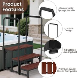 Whirlpool-trap met dubbele leuningen – 3-traps spa-treden voor whirlpool en zwembad – Afneembare U-vormige leuning, antislip treden, verstelbare voet, draagvermogen van 204 kg – Novihome Spa Step Deluxe — thumbnail 1