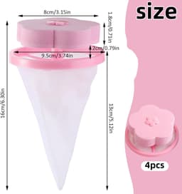 4 stuks - Waszak voor de wasmachine - Pluizenfilter voor de wasmachine - Herbruikbaar haarfilter - Verwijderaar van dierenharen - Conisch gaasfilter voor de wasmachine - Geschikt voor de wasmachine (roze) — thumbnail 2