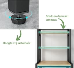 Livista® Wasmachine Kast - 3-Laags Opslagrek - Ruimtebesparende Wasruimte Organizer - 181x60x70 CM - Zwart — thumbnail 5